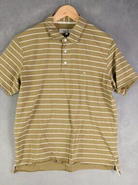 Rag And Bone Polo Mens Large Green Whites Striped Short Sleeve Y2K